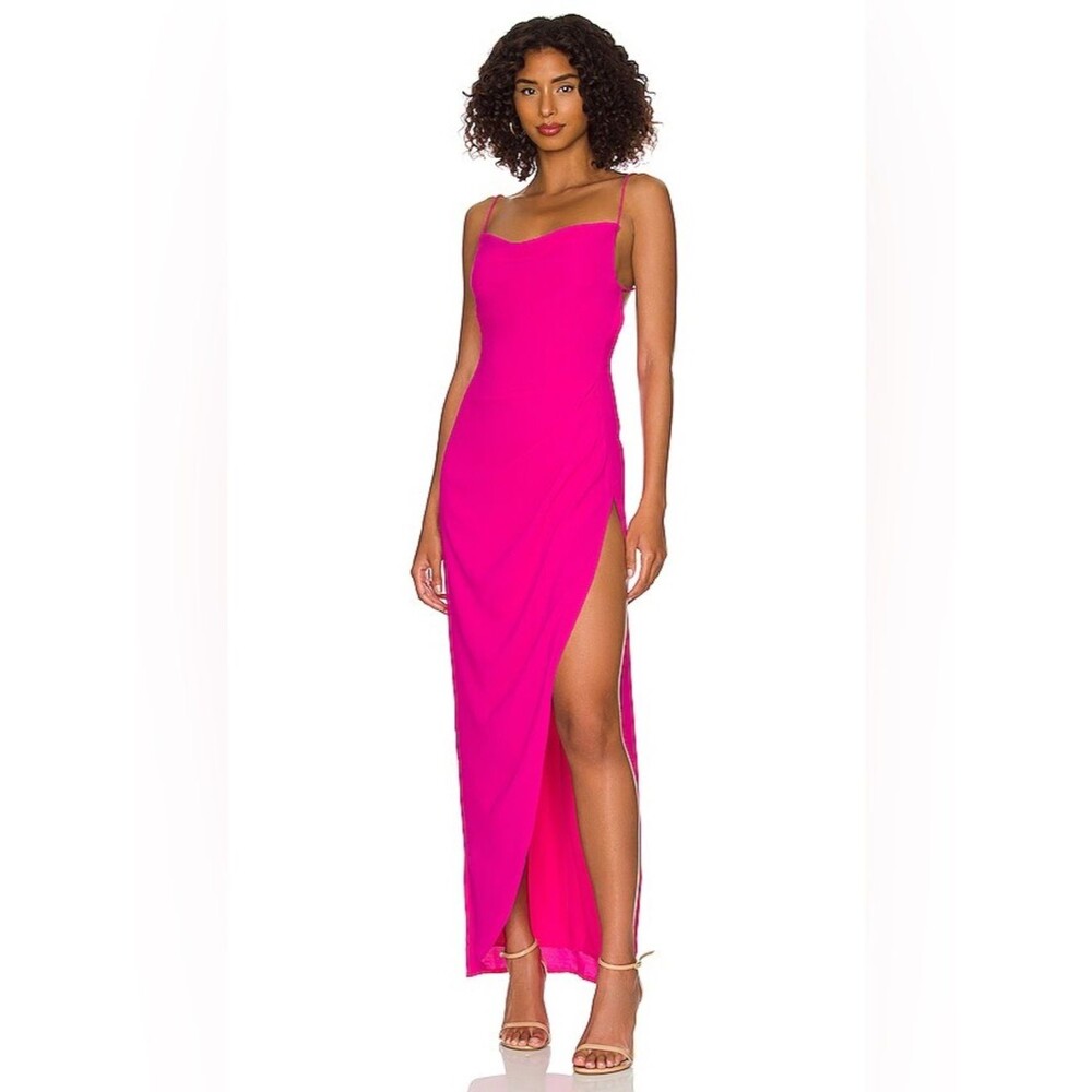 Fuchsia Spaghetti-Strap Maxi Dress with High Side Slit